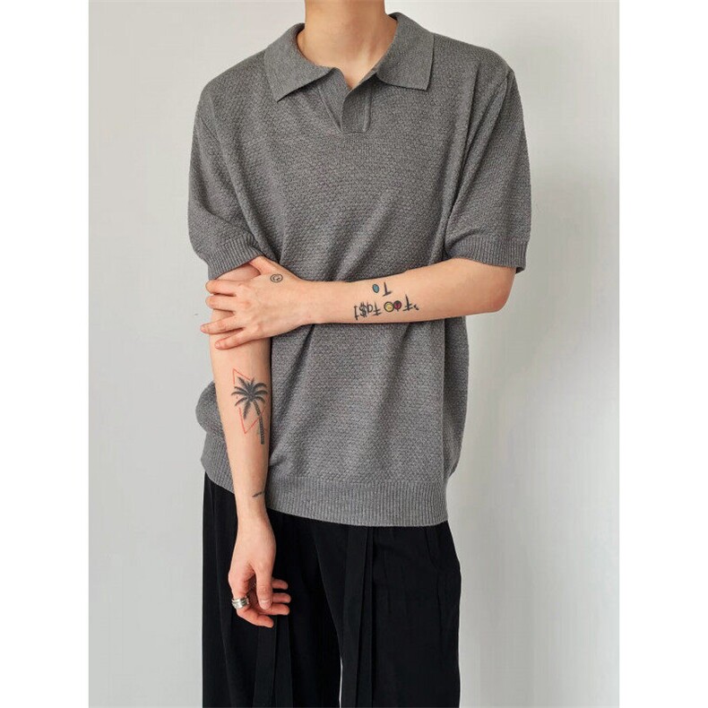 现货菠萝纹老钱风翻领T恤POLO衫短袖T5583-P50,男装Polo衫,星座1212