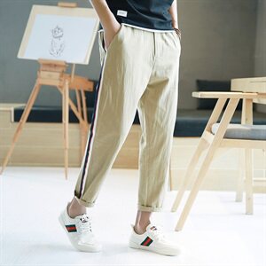 男士裤子秋季新款小脚直筒裤休闲裤潮流棉麻九分长裤薄 DS07T图片