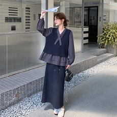 主推款!现货！韩系格纹拼接假两件半身裙套装6876-P175-K258，女装套装/套裙，2D034
