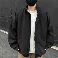 日系男装春秋复古纯色日潮少年感立领弯刀袖宽松情侣夹克外套男，男装夹克，星座506A