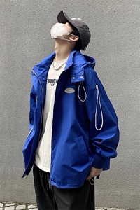 1克莱因蓝冲锋衣男外套男中性风宽松抽绳装饰连帽JK7569P75控99图片