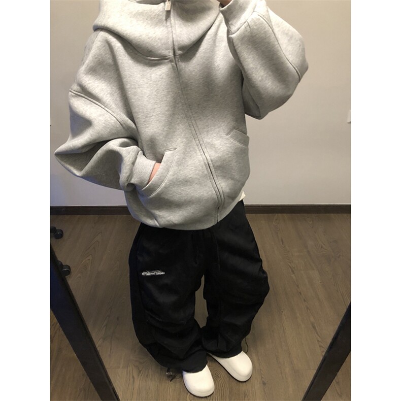 抖音得物高品质25秋冬美式高街宽松结构防风高领连帽卫衣外套W60,男装卫衣,电商A486-1