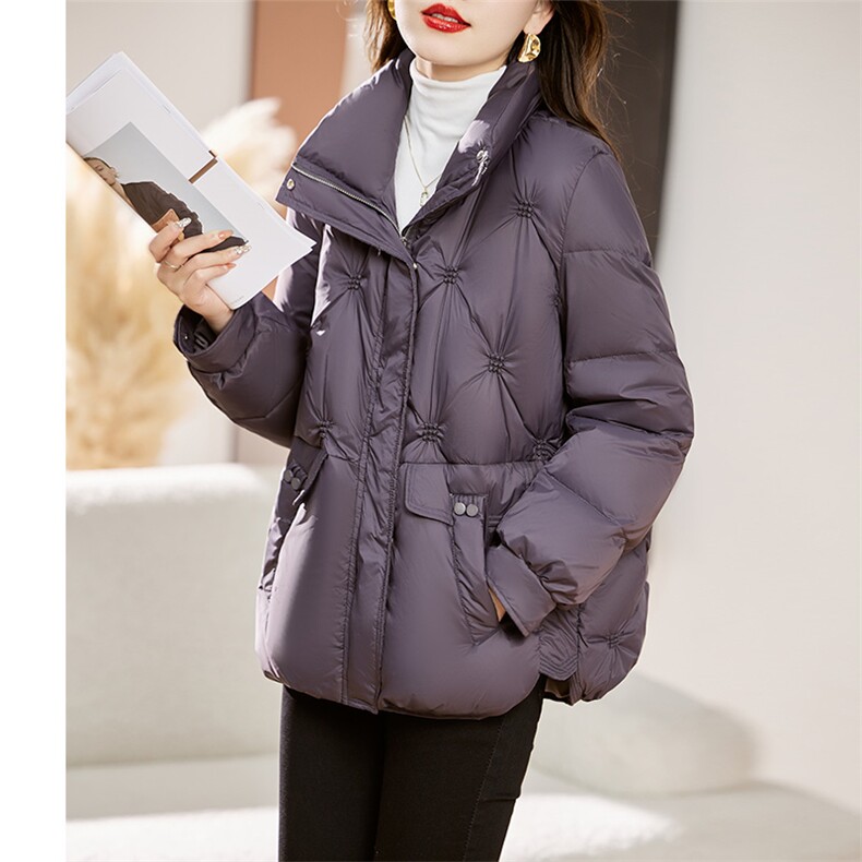 高端洋气短款羽绒服女2025冬新款小个子妈妈立领白鸭绒面包服外套图片