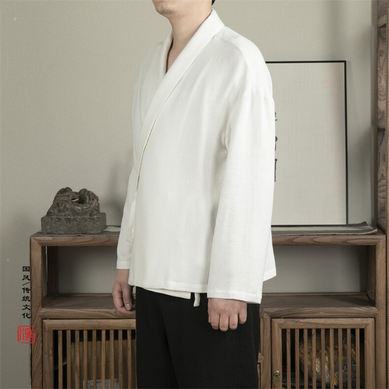 秋冬新款风男装汉服双层领新中式道袍外套C066P80,男装民族服装,钱塘802