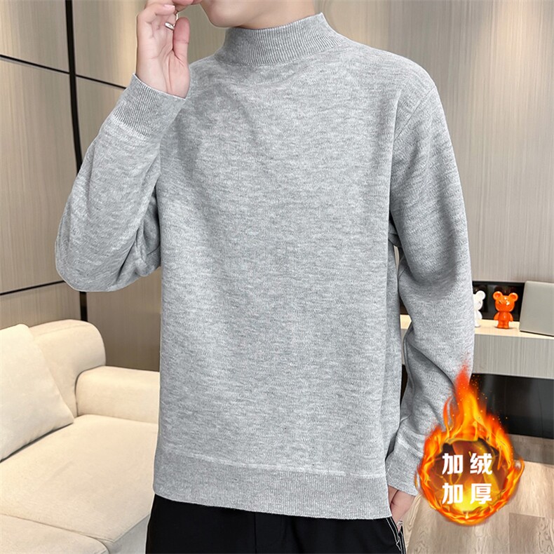 1018-1-M668-P26跑量款半高领一体绒毛衣男士针织衫加绒时尚帅气图片
