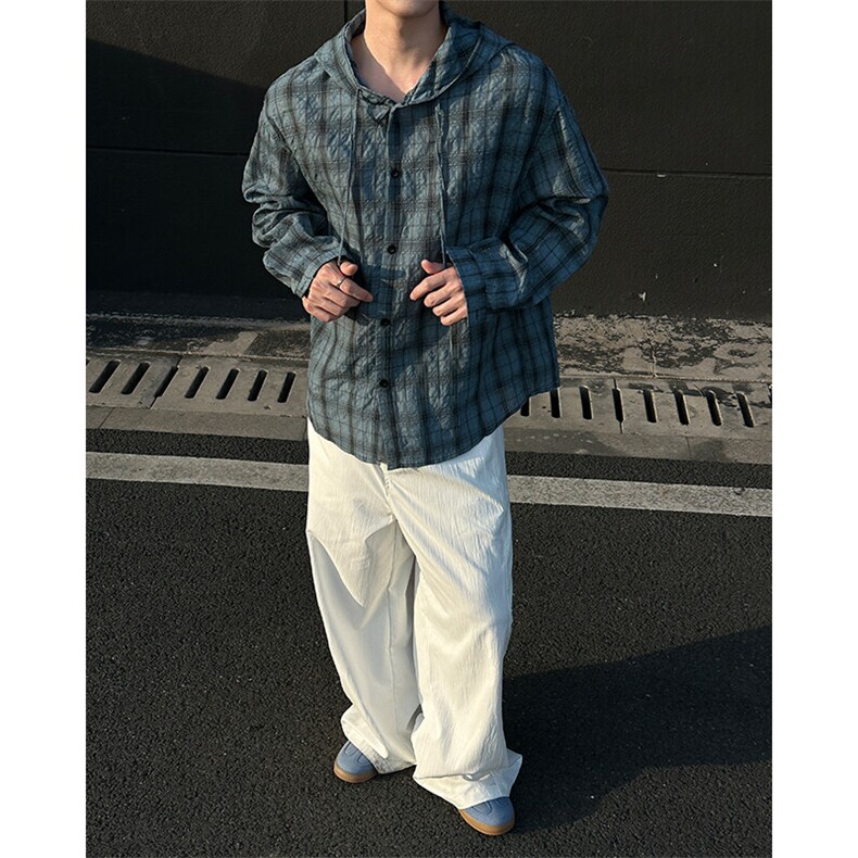 CS61-特P37无差价夏季轻薄微微皱连帽防晒宽松衬衫,男装防晒衣,电商B327