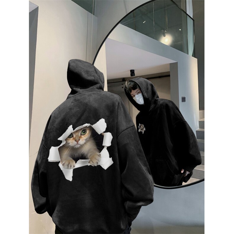 2025秋季新款日系猫咪印花麂皮绒宽松连帽卫衣wljp5002-特p45控79,男装卫衣,星座605(原A050)