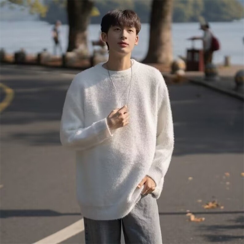 圆领毛衣撞色条纹宽松马海毛情侣针织衫外套513AMY2687P52,男装针织衫/毛衣,星座513A
