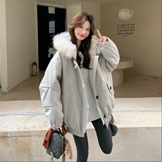 新款！赵露思同款真狐狸毛派克服工装外套2C133-6005-P275-K398，女装派克服，2C133