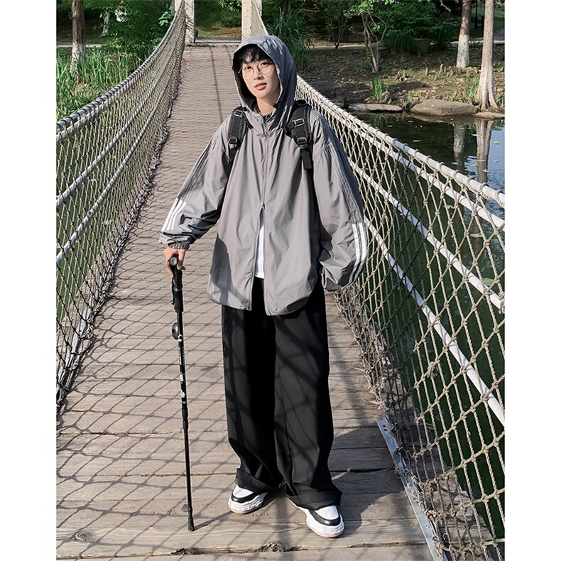 夏季新款连帽户外时尚防晒服男女情侣条纹设计薄外套F93111-p43,男装防晒衣,星座1008