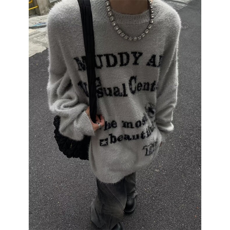 情侣款美式复古软糯仿貂毛针织衫男女慵懒风秋冬上衣MY9177-P52,男装针织衫/毛衣,星座208-5