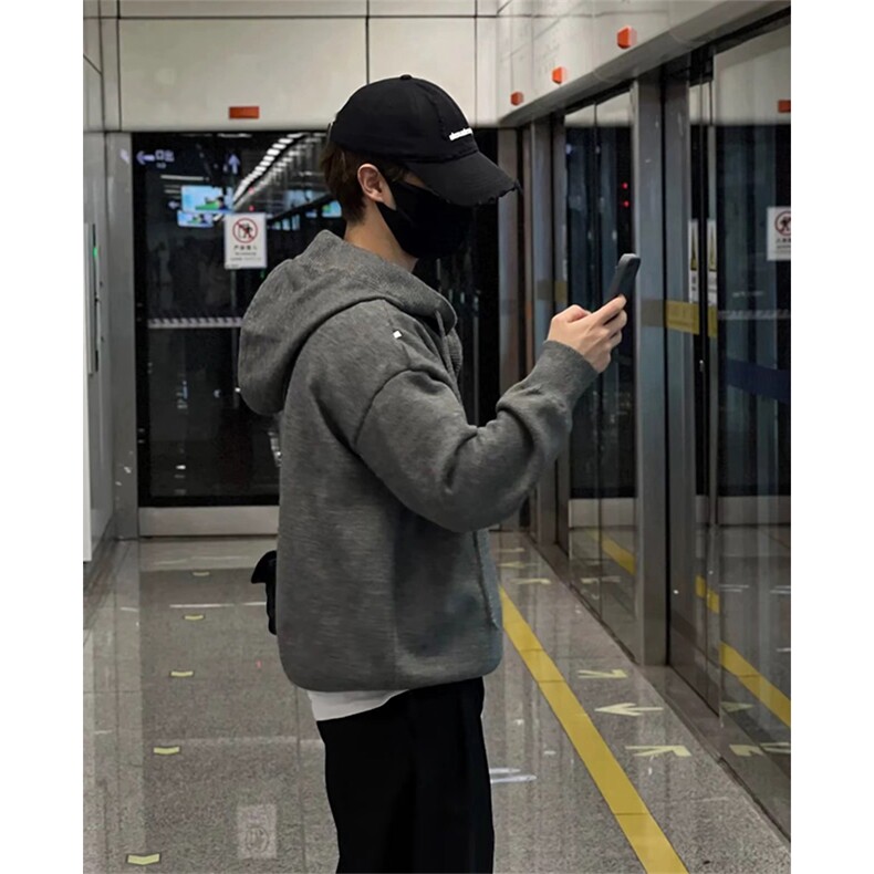 抖音得物保暖立领拉链针织外套秋冬宽松慵懒风纯色毛衣上衣AM047,男装针织衫/毛衣,电商A443