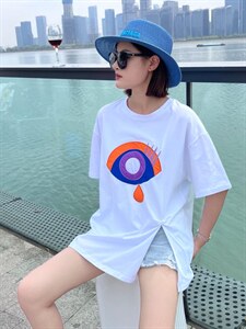 OUGNI夏装新款贴布刺绣开叉T恤潮图片