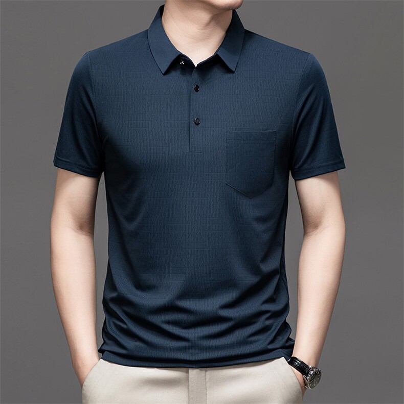 中年男士冰丝短袖Polo衫夏季商务休闲时尚翻领真口袋半袖T恤潮图片