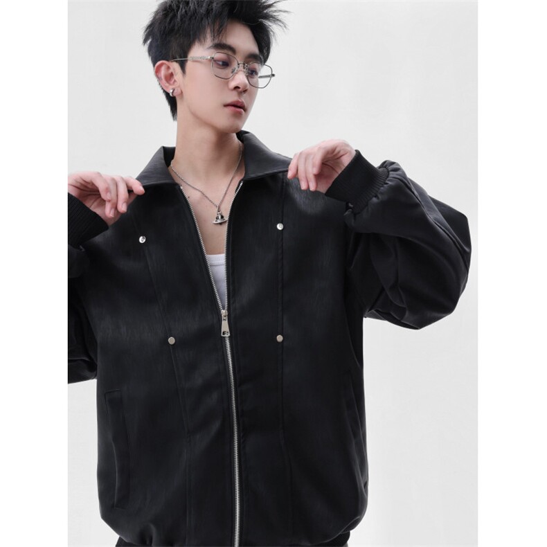 档口美式翻领纹理感PU皮夹克皮衣机车服外套JK508-P70,男装夹克,星座1213