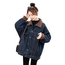 2022年冬款翻领拼接牛仔90%白鸭绒绒加厚宽松休闲羽绒服上衣，女装羽绒服，瑶迪依秀