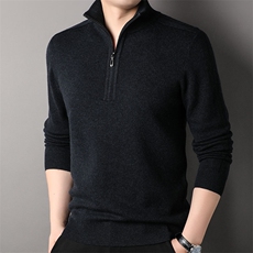 F81735羊毛加厚精品商务休闲秋冬季新款半高拉链中年男羊毛衫，男装针织衫/毛衣，钱塘207-1
