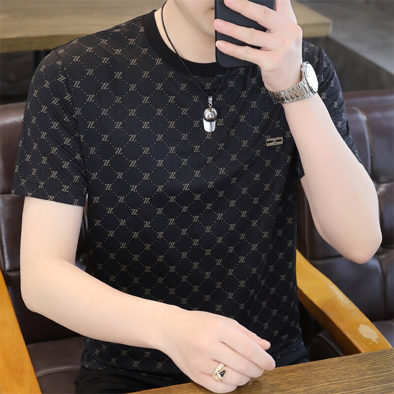 夏季冰丝短袖圆领时尚凉感休闲青年修身短袖T恤上衣XD3763-P30,男装T恤,星座310B-3
