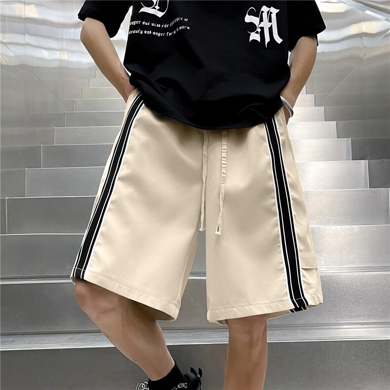 韩ins夏季宽松三杠短裤男青少年运动休闲中裤情侣阔腿五分裤子,男装牛仔裤,四季星座505