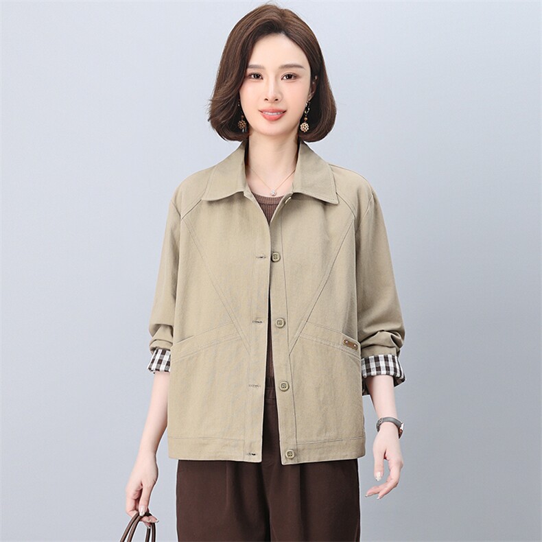 外套女款春秋2025新款短款休闲大码宽松减龄洋气中年妈妈夹克外套,女装短外套,忆绮罗