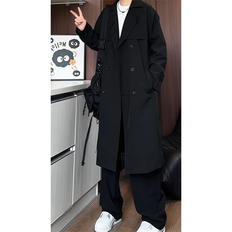 F2068/P80春装双排扣长款过膝风衣男大码男中长款大衣男上衣，男装风衣，电商A141