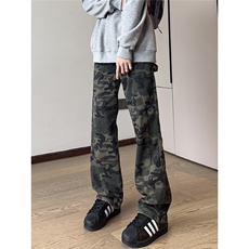 迷彩工装牛仔裤男生潮牌新款美式高街复古宽松直筒阔腿运动长裤子，男装牛仔裤，星座813-2