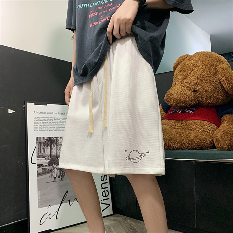HD74238-P22 华夫格短裤男大码宽松五分裤男直筒中裤图片