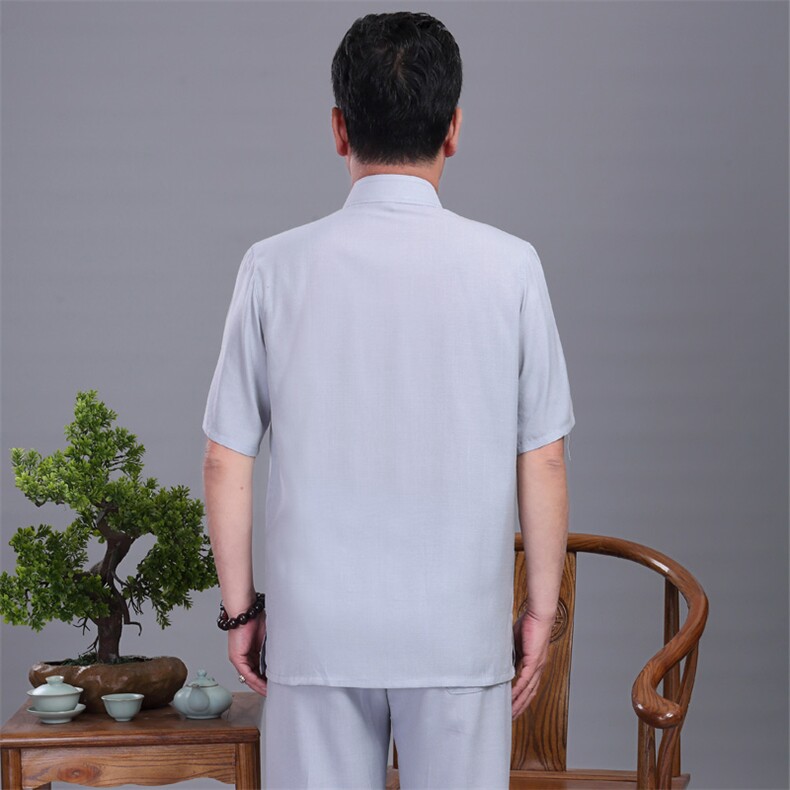 782爸爸夏季套装中老年短袖唐装中国风刺绣福字服装爷爷太服,男装休闲套装,星座1216（原钱塘722）