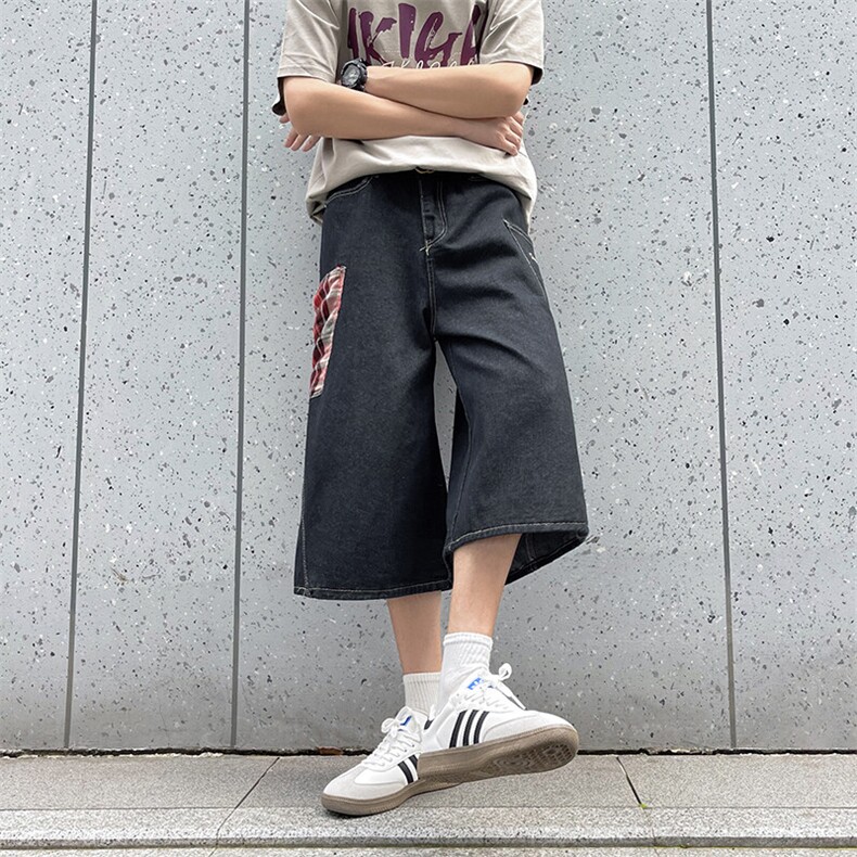 W53-P50美式格子牛仔裤2025夏季宽松休闲男女同款七分裤,男装牛仔裤,星座617A-1（原B318A）