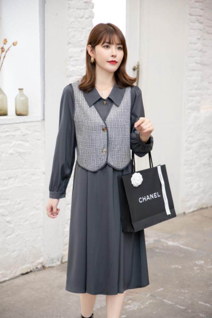 【秋季新款】两件套连衣裙马甲衬衫裙，女装连衣裙，笑思源