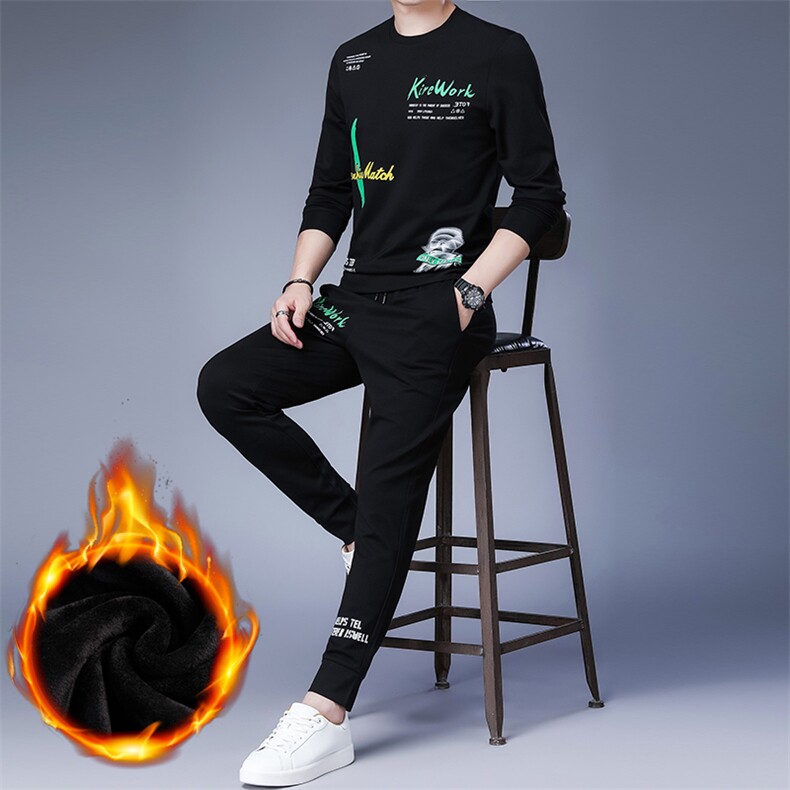 中年男士运动套装春秋季商务休闲圆领印花运动服卫衣男套装潮图片