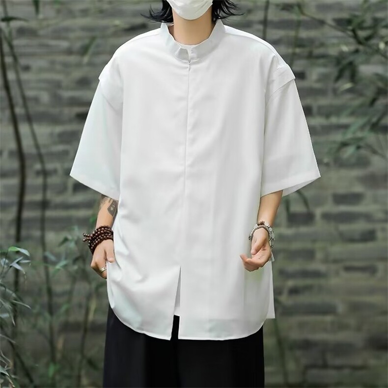 新中式衬衫男装夏季衬衣短袖男港风宽松休闲上衣CJ12,男装衬衫,星座1116A-1（原606A）