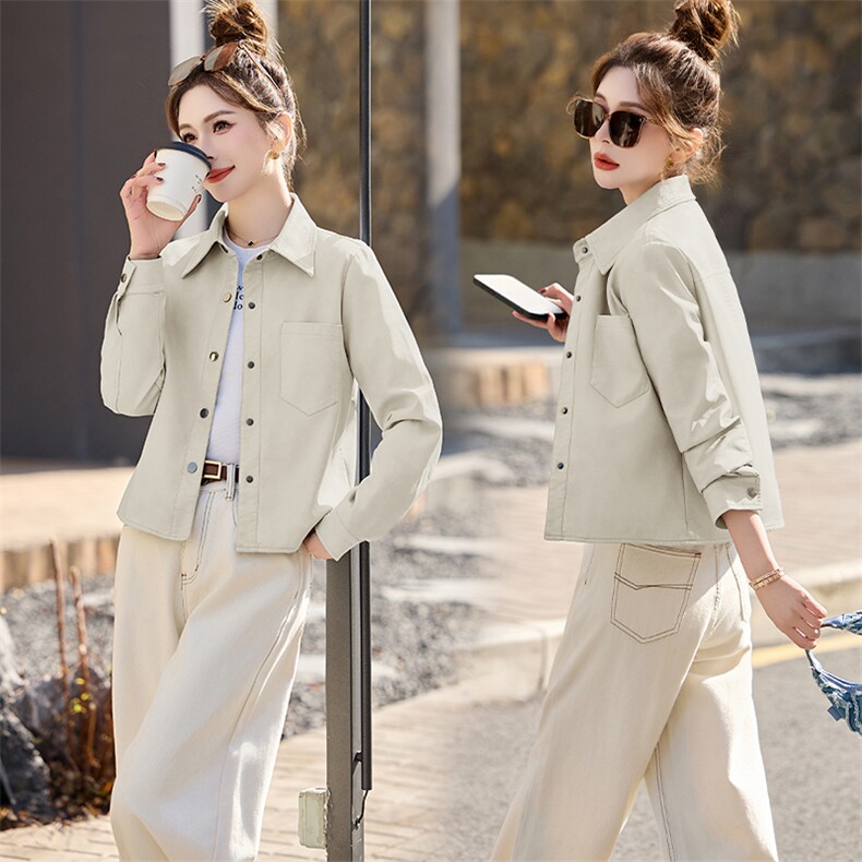 BAO海宁春季薄款皮衣外套女短款年轻时尚百搭仿绵羊皮皮夹克潮，女装皮衣，江南女神