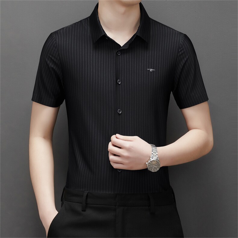 2023夏季新款男士商务休闲短袖衬衫时尚翻领无痕T恤 MJ9002-P75图片