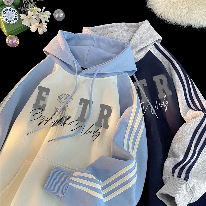 高品质！全棉重磅400克三条杠撞色印花连帽卫衣RH1215p63控98,男装卫衣,星座610B-1