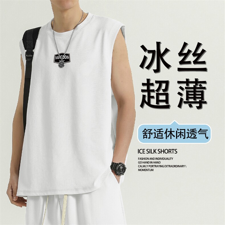 无袖t恤夏季薄款潮流坎肩运动健身男装冰丝背心TT383-特批-34图片