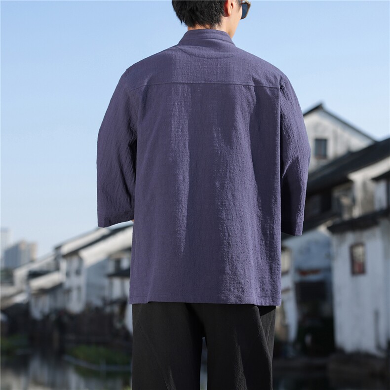 2026夏季新款风盘扣纯色休闲宽松大码纯棉T恤CS2605,男装T恤,电商A008