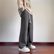 裤子男款秋冬季加绒美式宽松直筒休闲长裤潮牌抽绳ins潮流运动裤，女装休闲裤，星座506A