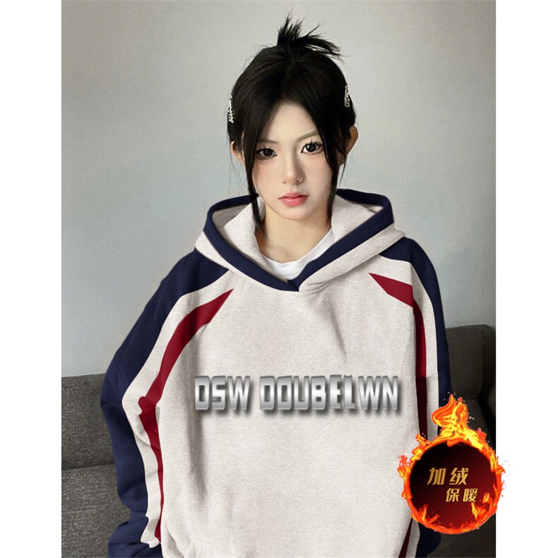 抖音得物供货提供视频秋冬重磅美式宽松接拼连帽卫衣3276，男装卫衣，电商A486