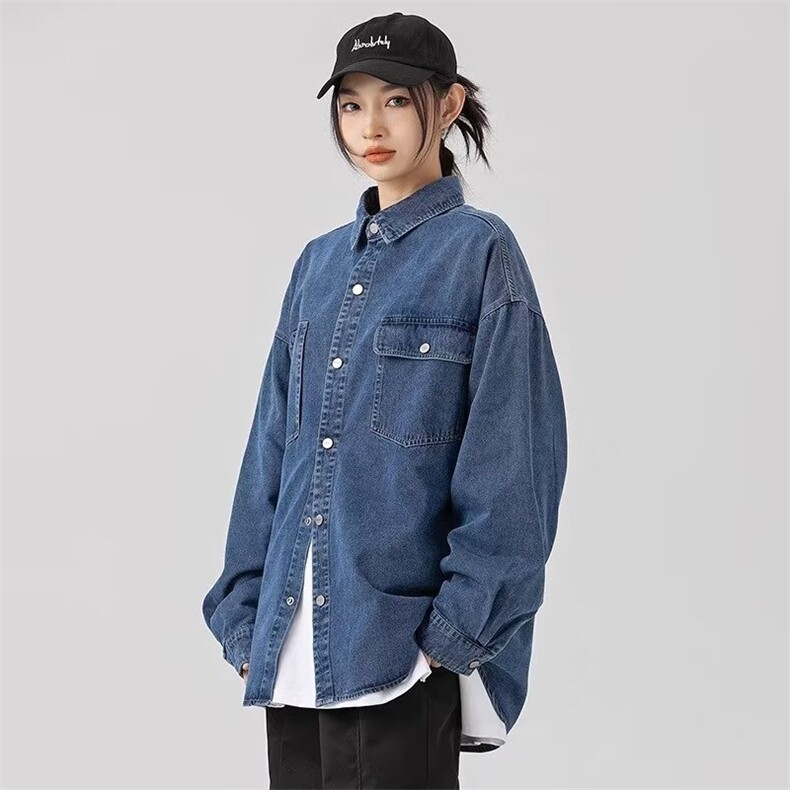 牛仔衬衫男长袖春秋款舒适宽松美式休闲衬衣青春复古简约外套男潮,男装衬衫,星座302B