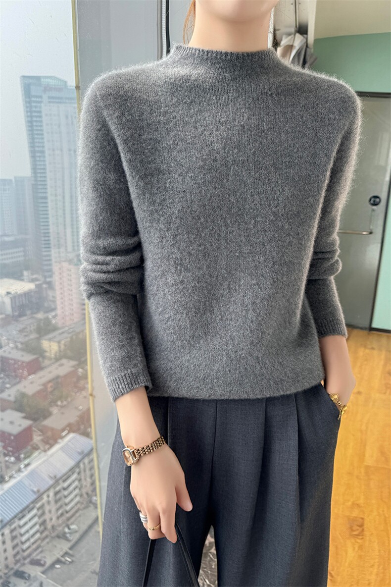 100%纯羊毛衫女半高领加厚针织长袖毛衣时尚宽松羊绒打底百搭上衣,女装羊毛衫,美轩羊绒