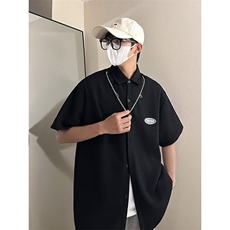 复古衬衫男短袖夏港风宽松小众设计感趣味新款男装上衣送项链C659，男装衬衫，星座1013