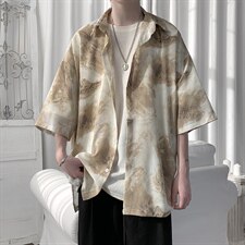 2023夏季短句风帅气抽象涂鸦宽松男士衬衫A071-C13-P35，男装衬衫，电商A071