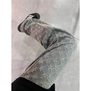 【有货】提花满印牛仔裤男夏季美式复古直筒裤子KZT63HH-特P45图片