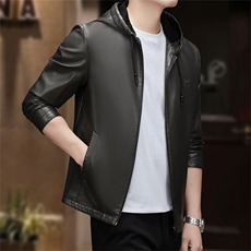 皮尔卡丹男士2025年春季新款潮流连帽机车上衣服休闲皮夹克外套男，男装夹克，电商B212（原钱塘6029）
