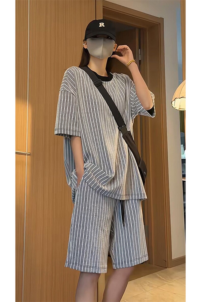 短袖短裤运动套装宽松休闲圆领条纹两件套T3712特P28/DK8699特P27,男装牛仔裤,电商A007