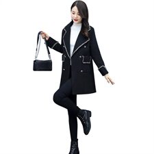 2020年秋冬修身黑色显瘦大毛呢外套女中长款韩版新款，女装毛呢外套，瑶迪依秀