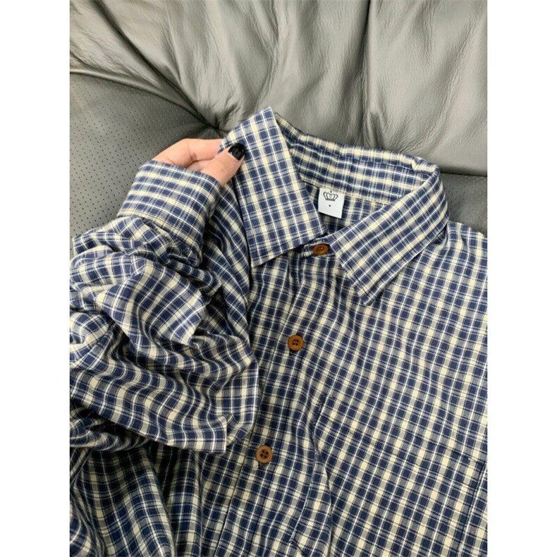 【档口现货】CS345LL-特P35cleanfit蓝色格子衬衫男慵懒风衬衣图片