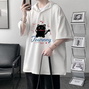LD54412-P45NASA 连帽短袖t恤男大码胖子带帽五分袖中袖图片