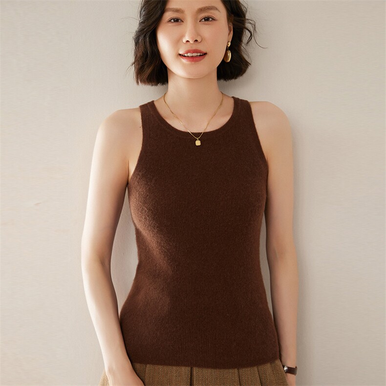 2024新品百搭无袖吊带针织衫背心女舒适修身打底内搭基础,女装背心吊带,尚达羊绒